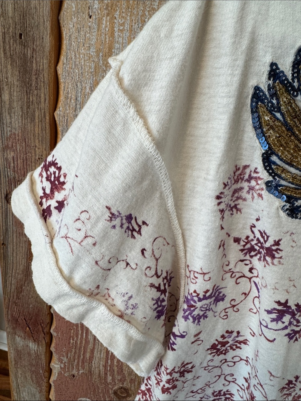 We The Free crop Cream Tee with sequined eagle size large - Picture 7 of 14